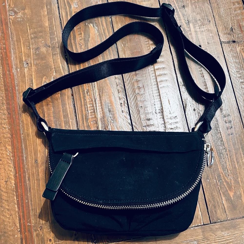 Black Crossbody Bag with Silver Zipper